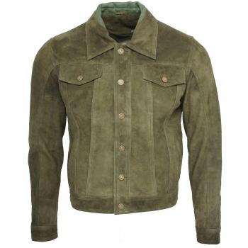 Infinity Leather Men's Green Goat Suede Trucker Jacket - Size Large