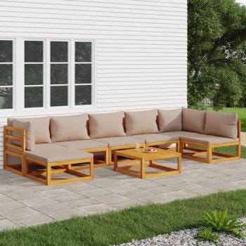 8-Piece Solid Wood Garden Lounge Set with Taupe Cushions