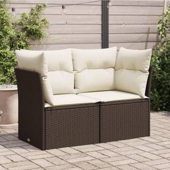 Sofá de jardín de 2 asientos con almohadas de Polyrattan marrón
