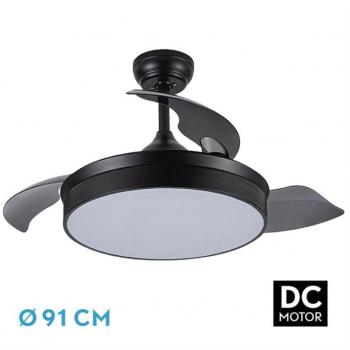 Ventilador de Techo DC 48W Cala Negro con 3 Aspas - Flujo Lumínico de 4800lm - Consumo de Energía de 48W - 6 Velocidades Ajustables - Temperaturas de