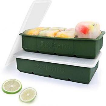 Bandejas de hielo de silicona con tapas, molde de hielo de gran tamaño, fácil de quitar y sin BPA para alimentos para bebés, whisky, cócteles, juego de 2, Verde