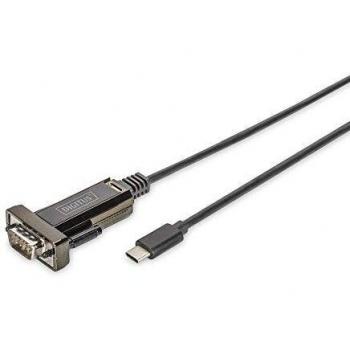 Adaptador DIGITUS USB a serie - Convertidor RS232 - USB 2.0 Type-C a DSUB 9M - Chipset FTDI - Cable de conexión de 1 m