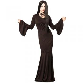 Disfraz de Madre Tenebrosa para mujer - incluye vestido largo negro con detalles en encaje, capa con capucha, guantes negros y maquillaje facial temático