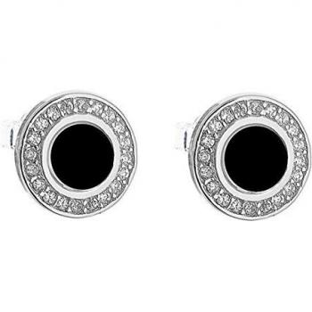 ENTREPLATA Pendientes Plata de Ley 925 Circonitas Redondo 1 Cm. Nacar Negro. Originales Pendientes con Circonitas Microseting para Mujer Niña Hombre Niño Unisex Redondo Fondo Negro