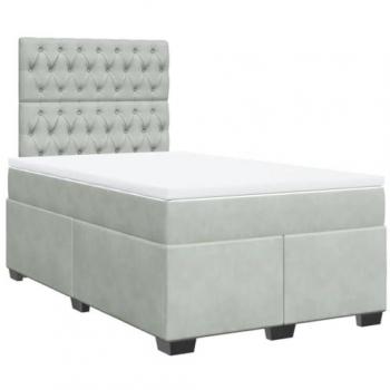 Cama Box Spring con colchón de terciopelo gris claro 120x190 cm