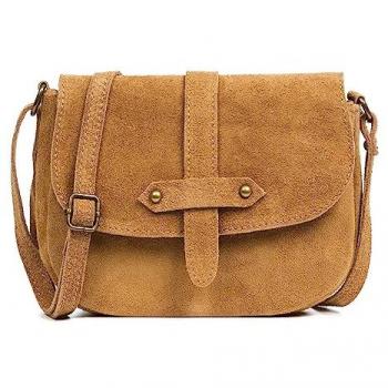 Bandolera Altamura de Piel Gamuza para Mujer - Made in Italy - 23x8x18 cm - Color Cuero