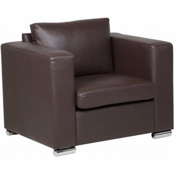 Sillón Helsinki de Piel Marrón Oscuro con Patas Cromadas Diseño Retro
