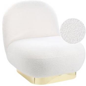Sillón Loviisa blanco dorado tela bouclé base dorada contemporáneo glamour
