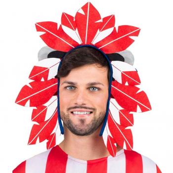 Penacho de Indio Atlético de Madrid en colores rojo y blanco para adultos