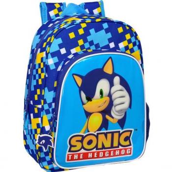 Mochila Escolar Infantil con Adaptador para Carro Sonic 'Speed' - Safta 26x11x34cm Azul