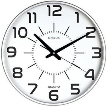 Unilux 400094488 Maxi Pop Reloj de Escritorio Sistema de Cuarzo silencioso y legible, hasta 150 m, diámetro 37,5 cm, Color Gris Metal, plástico, 38 x 38 x 4,3 cm
