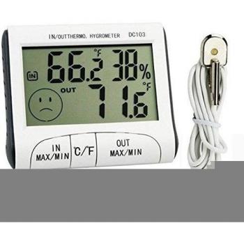 Tek - Medidor de temperatura Interna Y Externa y medidor de humedad/higrómetro Dual- Temperatura con memoria magnética DC103 Y3041b, incluye Termómetro y Reloj
