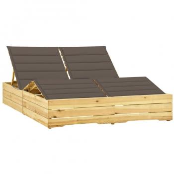 Tumbona doble con cojines gris taupé de madera de pino impregnada