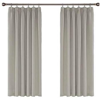 Amazon Brand - Umi Cortinas Opacas con Aislamiento Térmico para Sala de Estar Oficina Hotel Ventanas Fruncido 2 Piezas 132x138cm Beige Claro