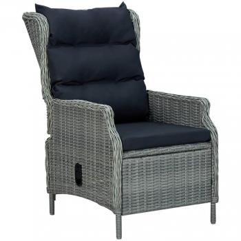 Almohadas reclinables para silla de jardín en Polyrattan gris claro con cojines de mimbre picot