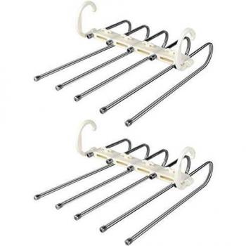 Kikc Perchas Pantalones Multiple, 5 En 1 de Acero Inoxidable Pantalones de MúltiplesPantalones Percha Extensible de Armario Antideslizante para Bufandas Jeans Ropa Pantalones Toallas