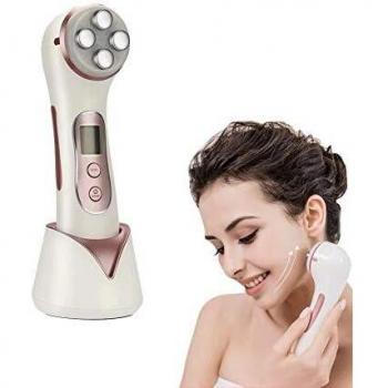 Masajeador de belleza por Ultrasonidos, 5 en 1 RF LED Facial Instrumento Multifuncional Dispositivo anti-edad Rejuvenecimiento de la piel Anti-arrugas Anti-acné Apriete de la Piel Limpieza facial