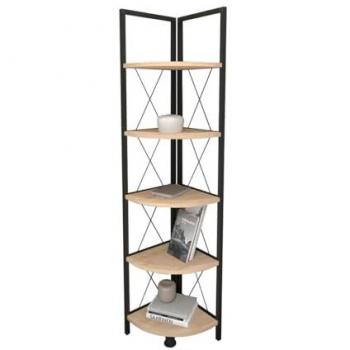 Estantería de Esquina Industrial Negra con Acabado en Roble y Metal, 4 Estantes, Madera MDP - 67 x 159 x 33 cm