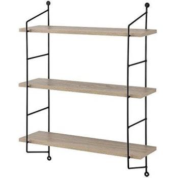 Estantería de pared Ösel con 3 estantes, estructura de acero resistente, efecto madera, dimensiones 48 x 15 cm