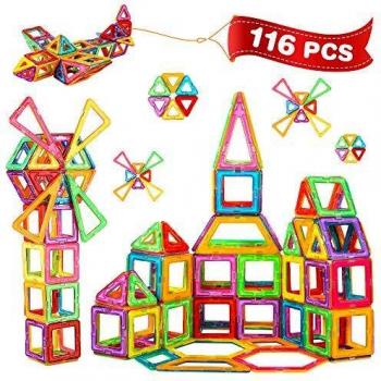 Bloques de Construcción Magnéticos Crenova Set Arco Iris con 95 Piezas Inspira Set Estándar de Construcción - Juguetes Creativos y Educativos – Rueda de la Fortuna y Bolsa de Almacenamiento