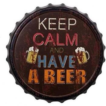 Pide X esa Boca HF385 - Cartel Chapa Decorativa Keep Calm Have a Beer 33x4 color marrón