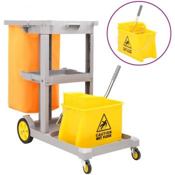 Carro de limpieza con cubo de fregona polipropileno gris Vidaxl