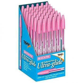 Tigre Ultra Glide Liso Haciendo Bolígrafos - Rosa Neón x 10 Plumas