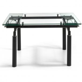 Mesa de Comedor Extensible Modena con Patas Metálicas Negras y Sobre de Cristal Transparente (140-200 cm)