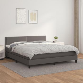 Cama box spring de muelles con colchón gris 160x200 cm en cuero sintético