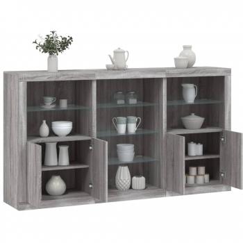 Aparador con luces LED VidaXL 181,5x37x100 cm Mueble de Almacenaje de Salón Buffet Armario Auxiliar Armario de Almacenamiento Gris Sonoma