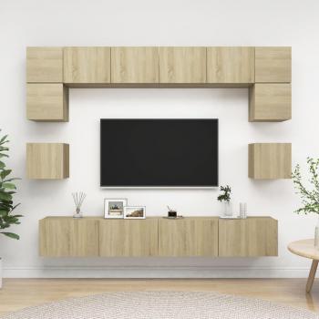 Mueble de pared para TV 8 piezas aglomerado color roble Sonoma 100 x 30 x 30 cm