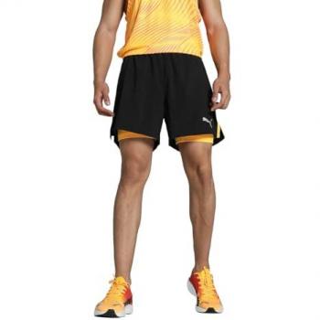 Pantalones Cortos 2 En 1 Puma Run Favorite Velocity Woven, color negro y amarillo, tejido ligero, diseño de dos capas, adecuado para running, talla M