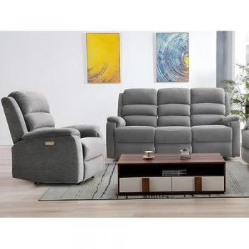 Sofá de 3 plazas y sillón relax eléctrico de tela antracita modelo Nevers