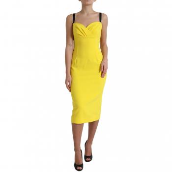 Dolce & Gabbana Yellow Polyester Sleeveless Bodycon Midi Dress - IT42|M, Size: S