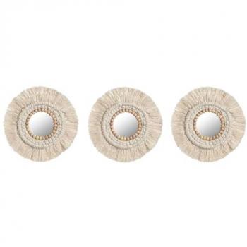Juego de Espejos Home ESPRIT Blanco Cristal Boho 20 x 1 x 20 cm (3 Piezas)