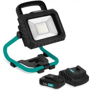 Foco de trabajo LED sin cable 20V - 1800 lumen - Incluye 2 baterías 2.0Ah y cargador rápido - Vonroc - Inclinable - Gran ángulo de iluminación - 2 ajustes: