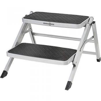Escalón Doble Ruckstep XL Brunner - Medidas: 61 x 60 x H20/40 cm, Soporta hasta 150kg, Color Plateado y Negro