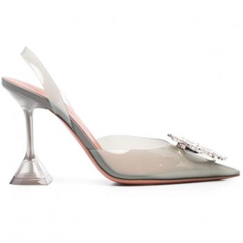 Amina Muaddi Women's Elegant Grey Begum Glass Slingback Pumps - Size 8 US (38 IT)