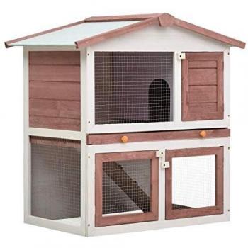 Outdoor Rabbit Hutch with 3 Doors - Brown Wood