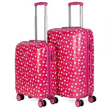 Itaca juego de maletas de viaje juvenil infantil nina nino 4 ruedas set trolley 2 pzscabina pequena equipaje avion y mediana resistentes rigidas comodas y ligeras calidad dise color fucsia