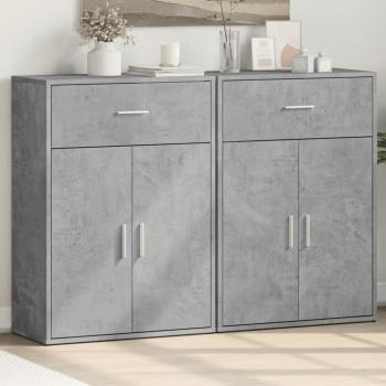 Armario aparador 2 piezas de hormigón gris, dimensiones 60x30x84 cm, fabricado en madera multicapa y madera de ingeniería