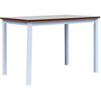 Mesa de comedor de madera de caucho blanca y marrón 114x71x75 cm