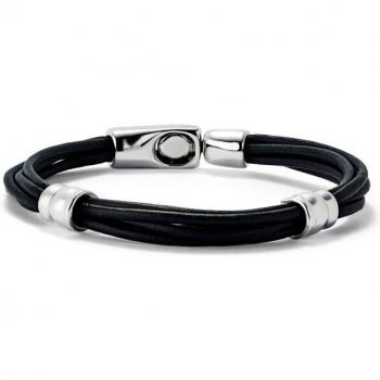 UNO de 50 Sterling Silver Plated Multi-Wrap Leather Bracelet with Two Circles
