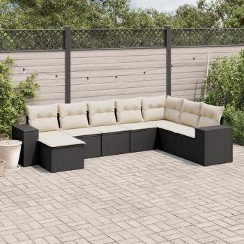vidaXL 8-Piece Black Poly Rattan Garden Sofa Set with Cushions