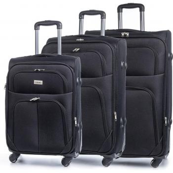 DAM Juego de 3 maletas Trolley extensibles de tela, semirrígidas, con cerradura numérica y 4 ruedas giratorias 360°, dimensiones: 45x29x75 cm