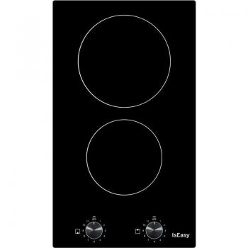 Placa Vitrocerámica 2 Zonas 3200W 30cm Negra con Control de Perilla y Temporizador - Iseasy