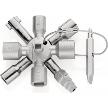 Knipex TwinKey 00 11 01 Llave Multifunción para Armarios de Control, Acero Inoxidable, con 10 Perfiles Doble, Cabezas en Forma de Círculo,