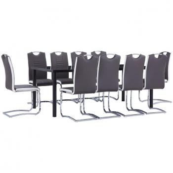 Juego de comedor 11 piezas en cuero sintético gris - Día y Noche