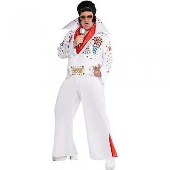 amscan 847479-55 - Disfraz de Elvis con cinturón blanco y bufanda roja, talla grande, 1 unidad, Multi, XXL