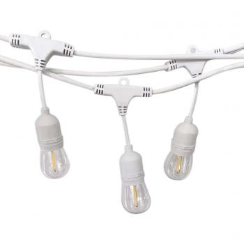 Guirnalda de jardín LED E27 blanca 15 metros con enchufe y casquillo IP44, bombillas no incluidas